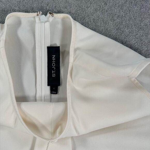 St. John Ruffle Sleeveless Blouse Women's Large Ivory Round Neck Zipper Career - Picture 6 of 8